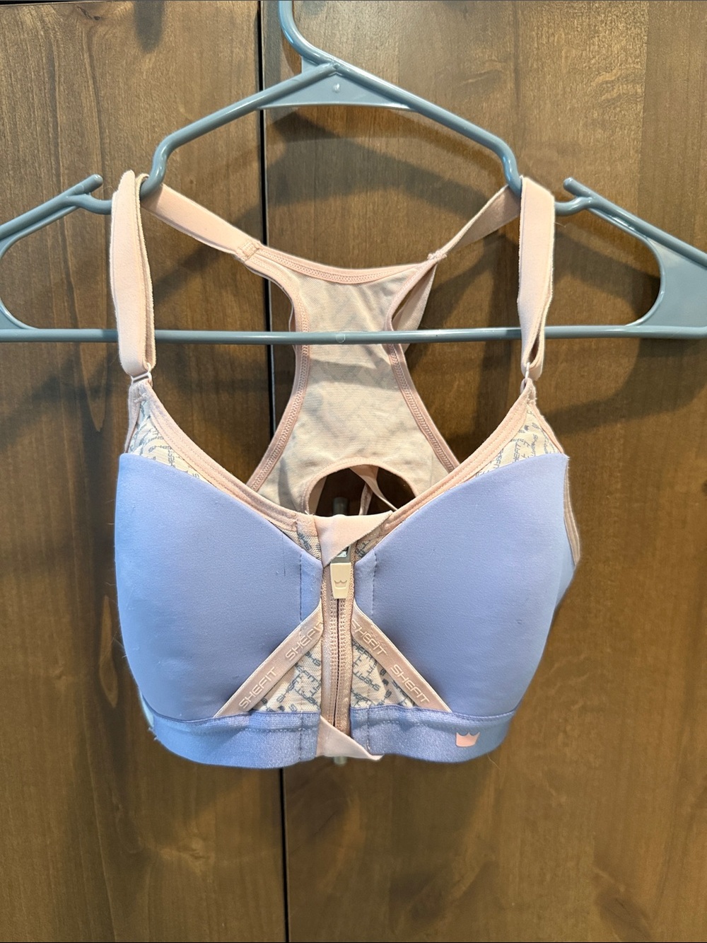 SHEFIT Push Up Front-Zip Lavender Sports Bra with Blush Trim